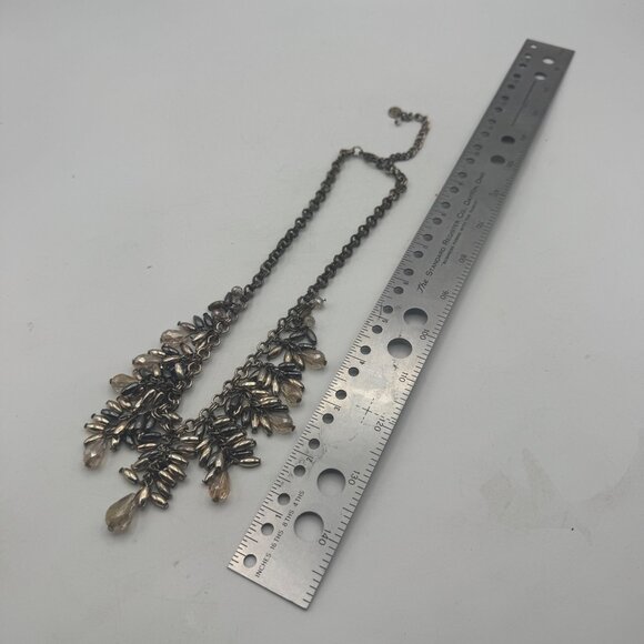 Statement Necklace Beads Gunmetal Tone Adjustable Chain Dangling Teardrop Design - Picture 3 of 5